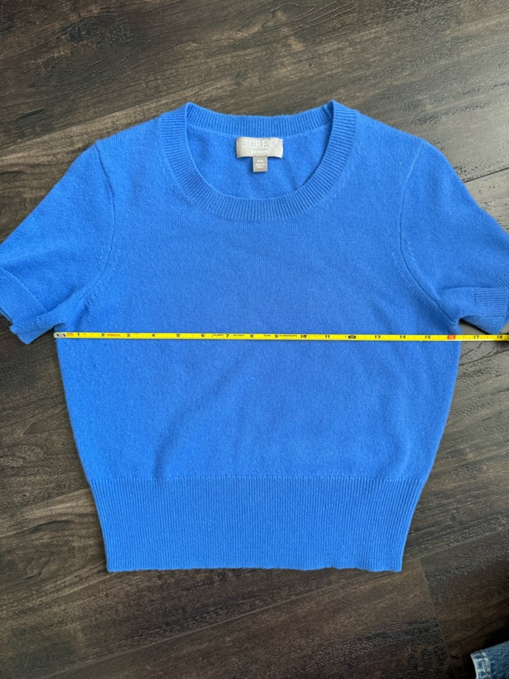 J Crew Shrunken Crop Top 100% Cashmere Cobalt Blue NWOT - Picture 3 of 8